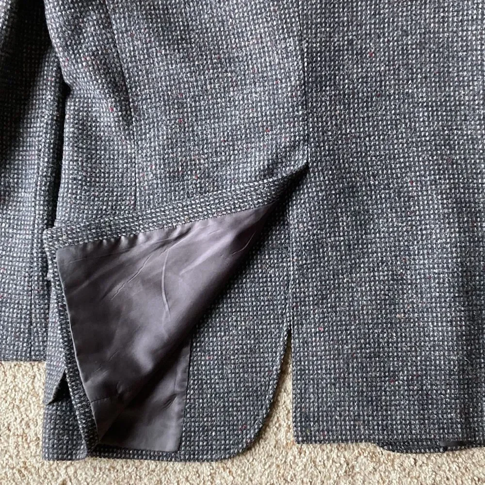 Vtg Pendleton Men’s Gray Multi-Color Fleck Tweed Wool Blazer Jacket Suede Trim
